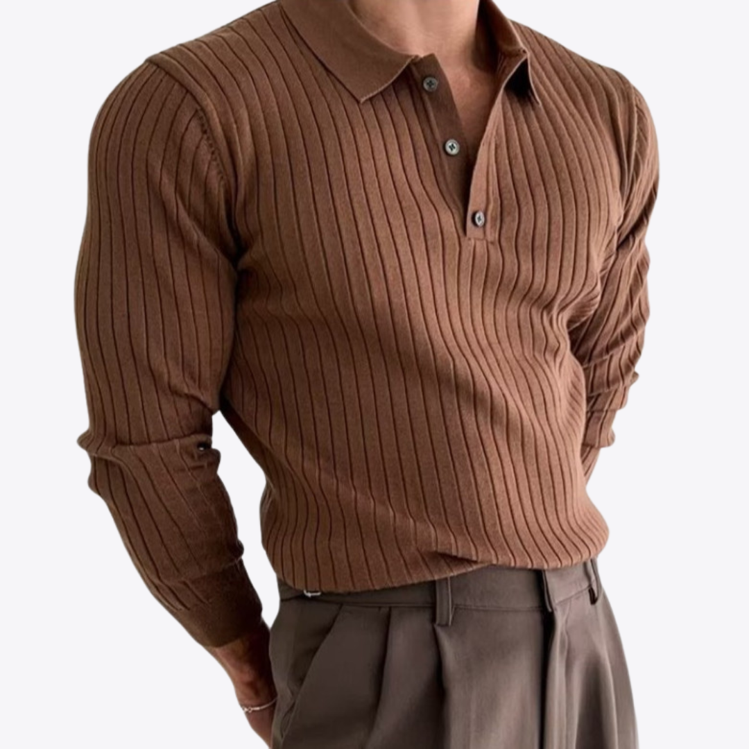 Chris - Geripptes langärmeliges Poloshirt