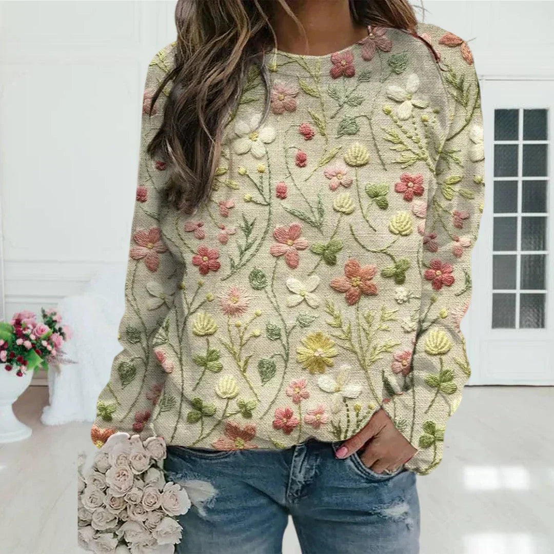 Laney | Damen Lässiges Blumenmuster Pullover | Warme
