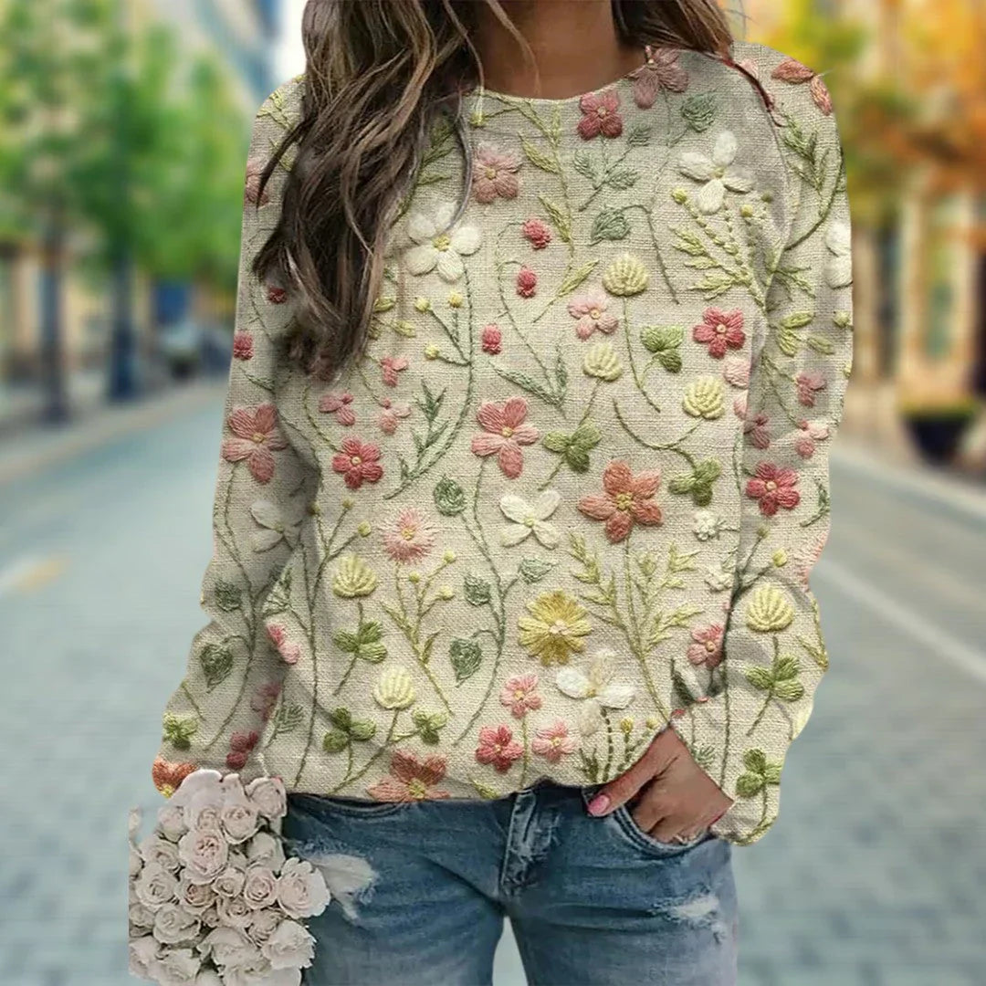 Laney | Damen Lässiges Blumenmuster Pullover | Warme