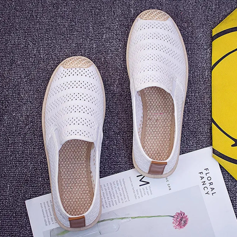 Flache Sohle Canvas Espadrilles mit Seilakzent