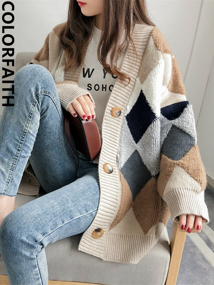 Cyrelle | Übergroßer Cardigan mit Argyle-Muster für Damen