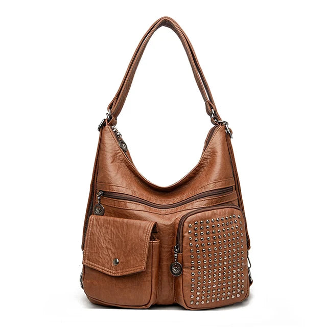 Mienna | Vielseitige Ledertasche mit Nieten und Taschen