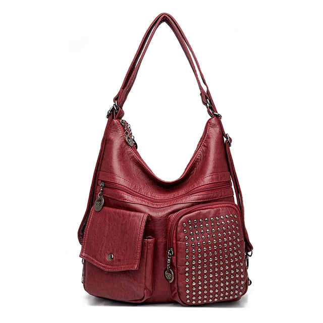 Mienna | Vielseitige Ledertasche mit Nieten und Taschen