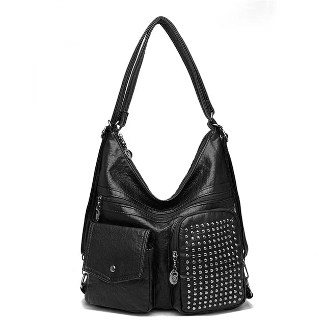 Mienna | Vielseitige Ledertasche mit Nieten und Taschen