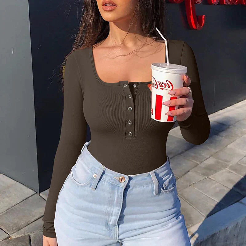 Alyana | Gerippter Bodysuit mit Langen Ärmeln