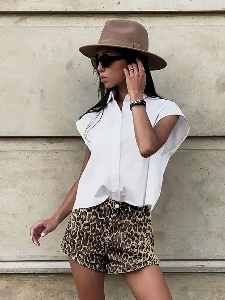 Miyuki | Damen-Jeansshorts mit Leopardenmuster und weitem Bein