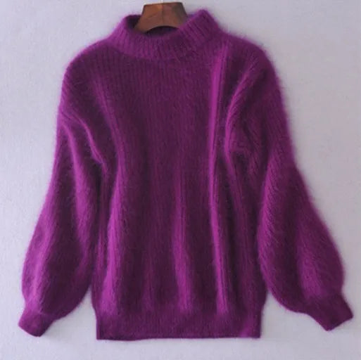 Taylor - Lockerer strickpullover in volltonfarbe – vintage-angora-pullover