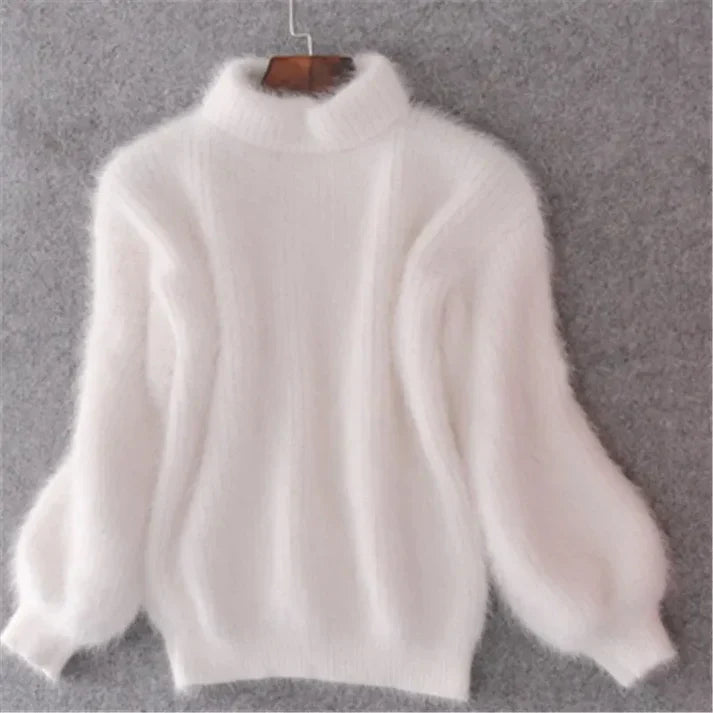 Taylor - Lockerer strickpullover in volltonfarbe – vintage-angora-pullover