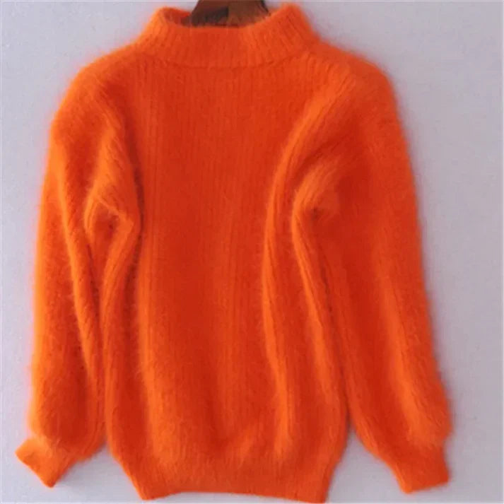 Taylor - Lockerer strickpullover in volltonfarbe – vintage-angora-pullover