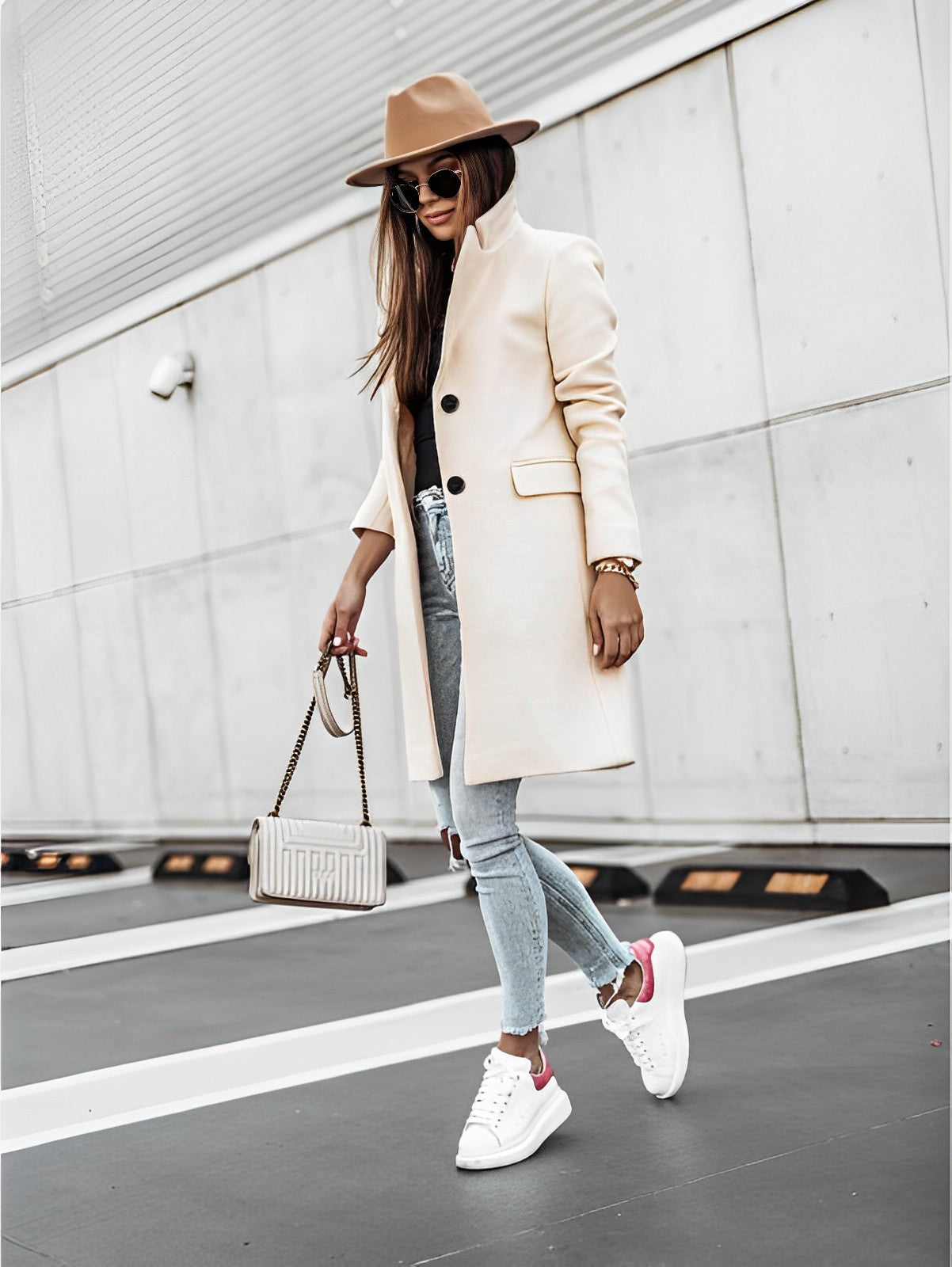 Chona | Damen Lässiger Winter Trench Mantel | Lang