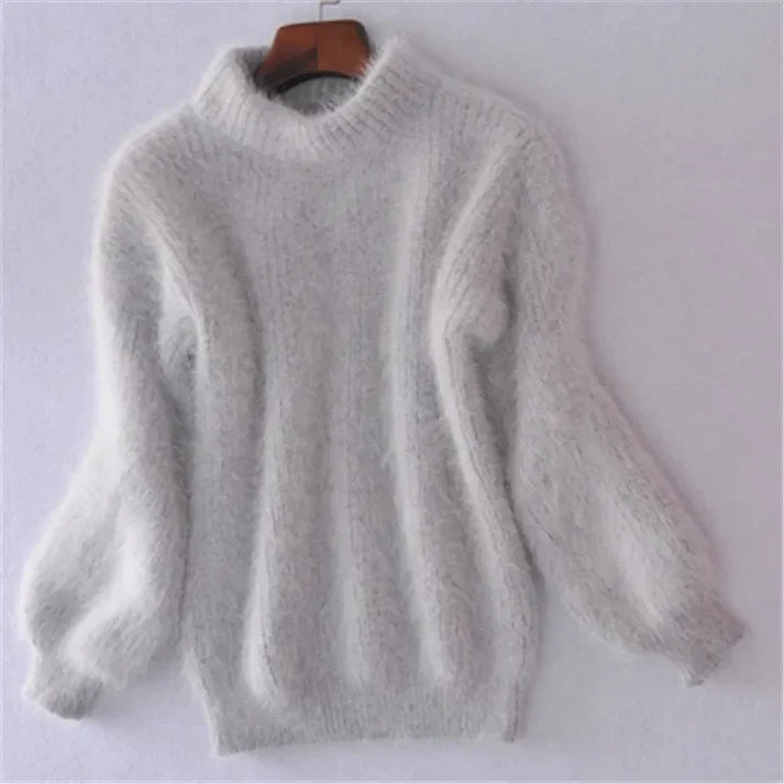 Taylor - Lockerer strickpullover in volltonfarbe – vintage-angora-pullover