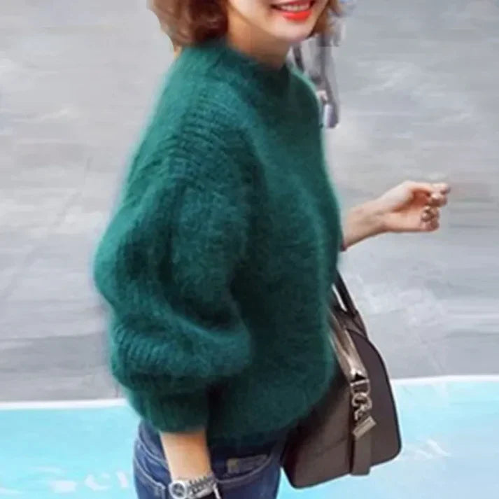 Taylor - Lockerer strickpullover in volltonfarbe – vintage-angora-pullover