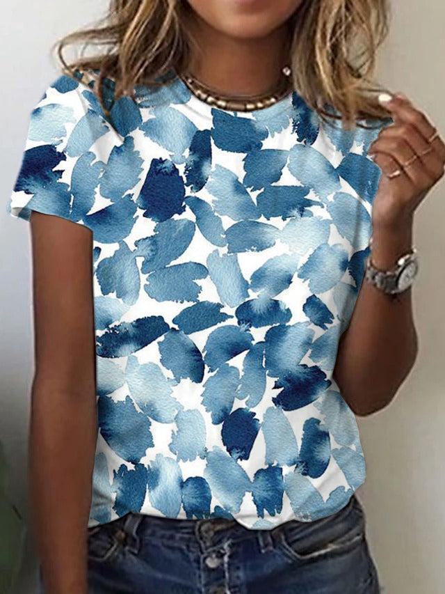 Bianca - Blau bedrucktes Kurzarm-Top