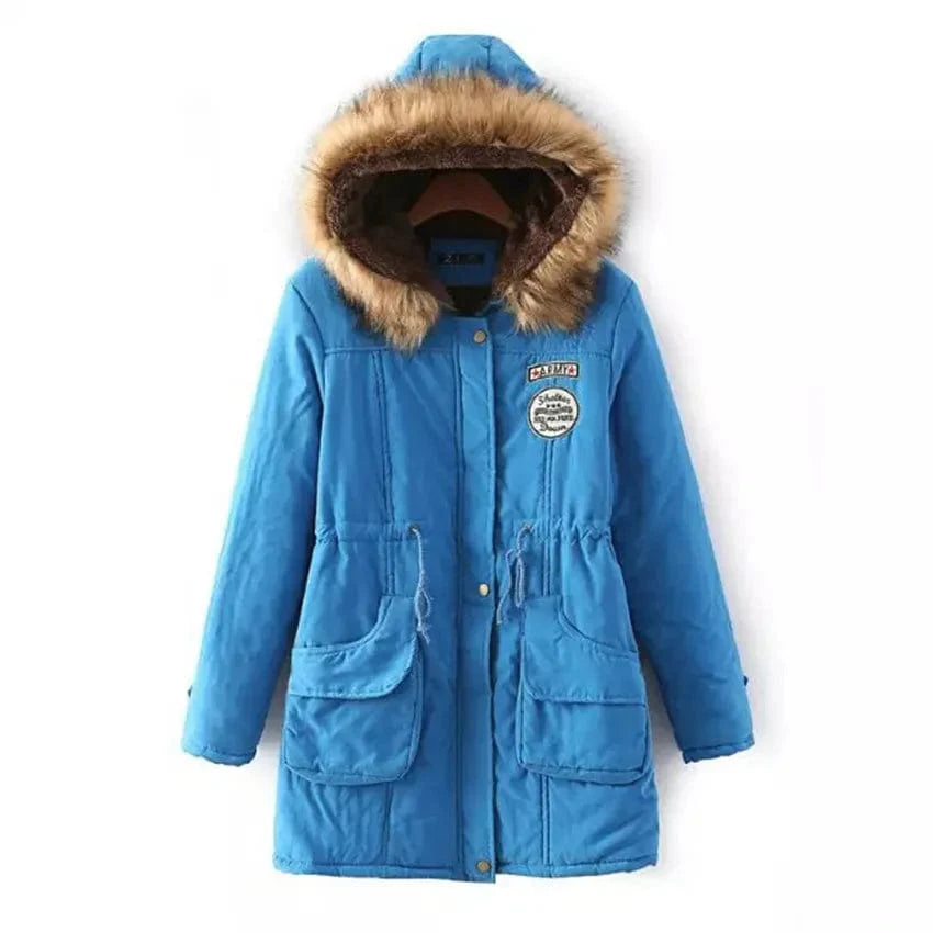 POLLIE - Parka-Mantel mit langem Schnitt, Fellkragen und Kapuze aus Baumwolle