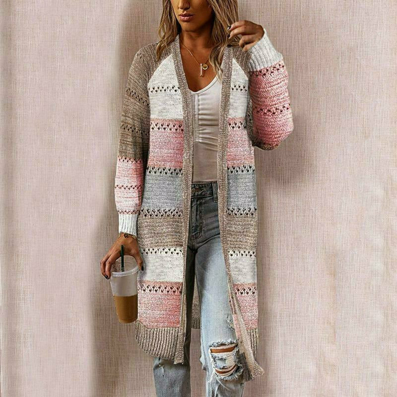 Terri | Damen Sommer Streifen Strickjacke | Lang