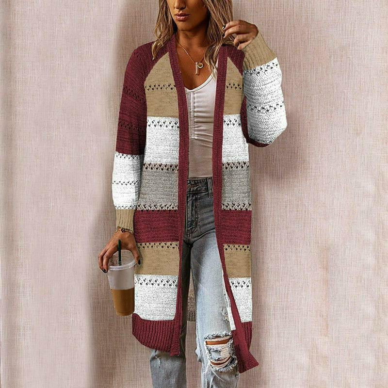 Terri | Damen Sommer Streifen Strickjacke | Lang