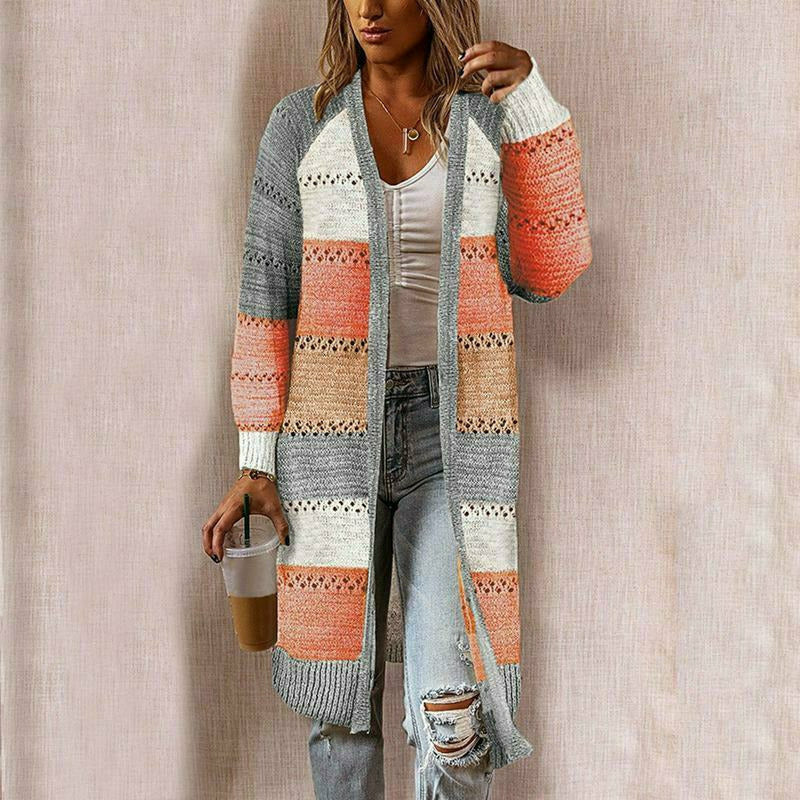 Terri | Damen Sommer Streifen Strickjacke | Lang