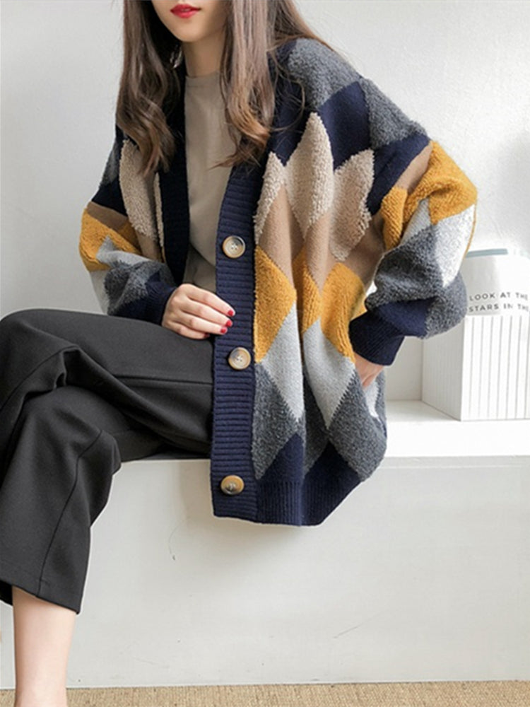 Cyrelle | Übergroßer Cardigan mit Argyle-Muster für Damen
