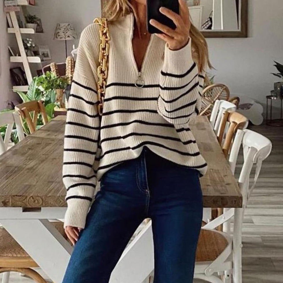 Jilliane | Damen Eleganter Langarm Pullover | Reißverschluss